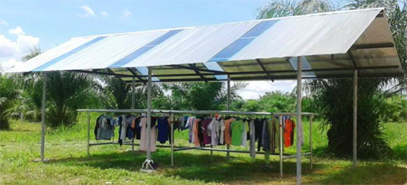 Shelter for drying clothes built by Professional School students during school holidays 